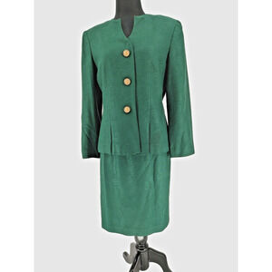 Kasper A.S.L. Petite Woman's Green Suit Jacket Pencil Skirt Size 8P Lined Pleats